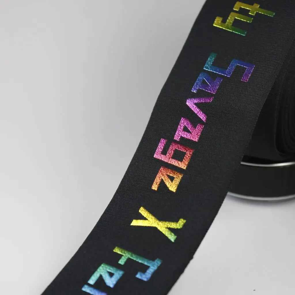 Elastic band folded to show flexibility and print detail