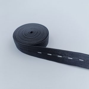Buttonhole elastic tape manufactured in widths from 10 mm to 60 mm for apparel use
