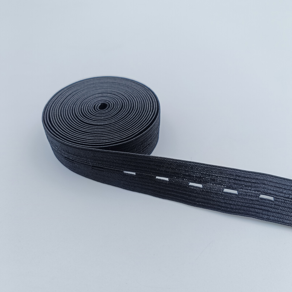 Buttonhole elastic tape manufactured in widths from 10 mm to 60 mm for apparel use