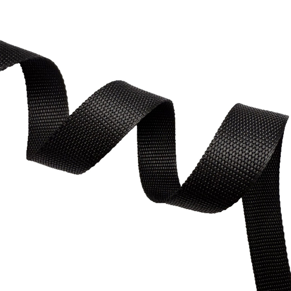 Black polypropylene webbing detail showing woven surface texture